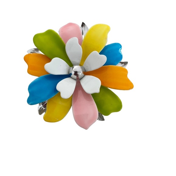 Vintage Signed Sarah Coventry Enamel Floral Flower Brooch Pin MCM retro - Picture 1 of 6